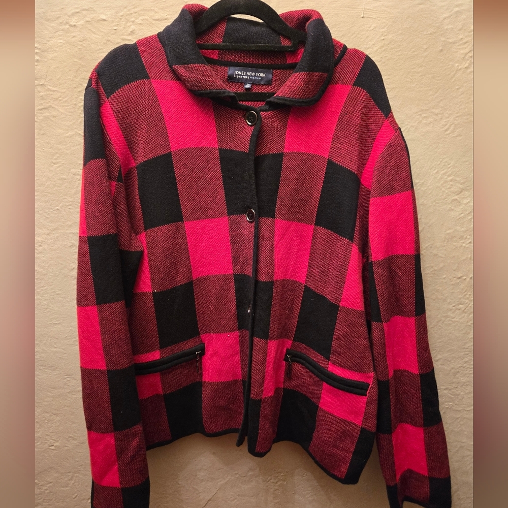🔥3/15$ Buffalo Plaid Knit Jacket | Cozy Cabin Cardigan | Red Black Check